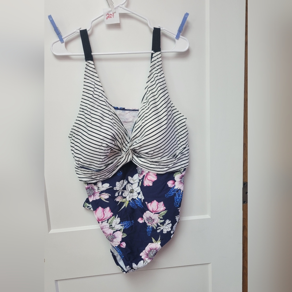 Striped Floral Swimsuit